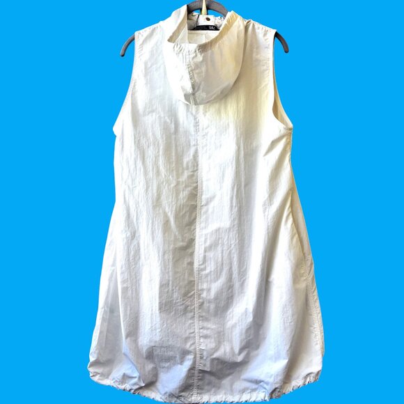 ZARA White Shirt Dress Tunic Top Hood Sleeveless Snap Cinch Hem Medium NEW - Picture 7 of 16